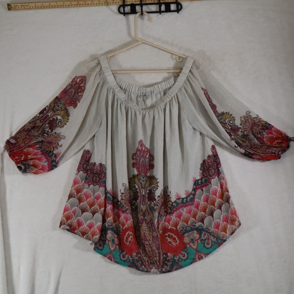 Cato Women's 18/20W Plus Size Paisley Boho Peasant Top Metallic Shimmer